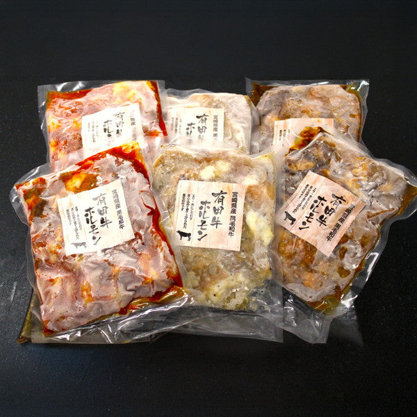 宮崎県産 有田牛 どて焼きホルモンセット1200ｇ(みそ味、塩味、ピリ辛　200ｇ×各2パック）　