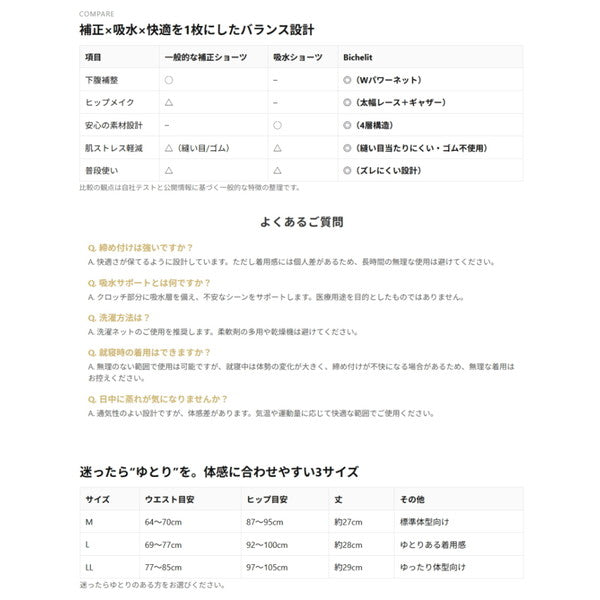 Bichelit　ビューティケアサポート＆ショーツ　1枚【ベージュ／LLサイズ】