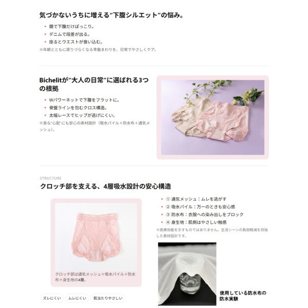 Bichelit　ビューティケアサポート＆ショーツ　2枚【ピンク／Lサイズ】