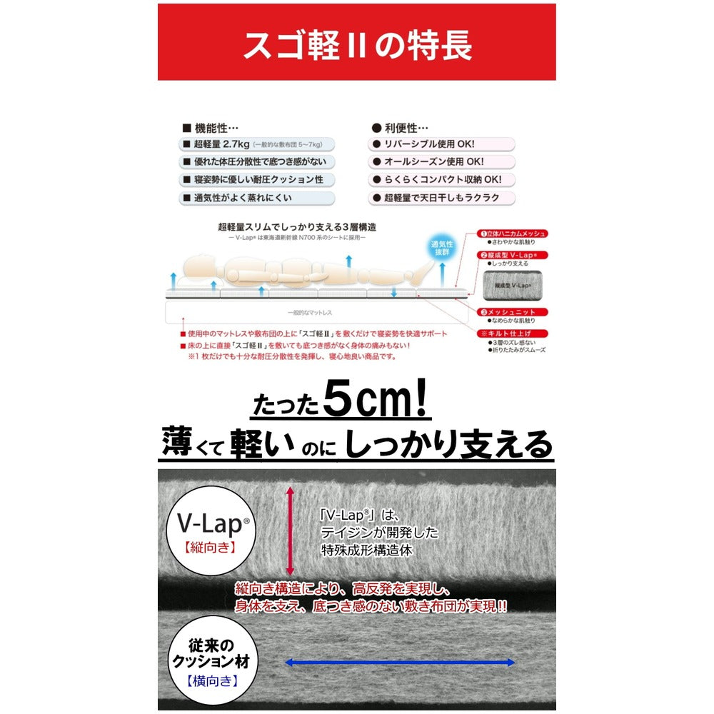 TEIJIN テイジン 帝人 軽量コンパクト敷布団 スゴ軽2 【ダブル】