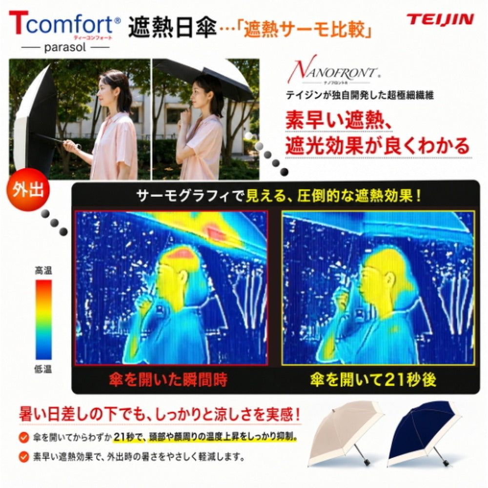 テイジン T-comfort　晴雨／男女兼用遮熱パラソル【ネイビー】