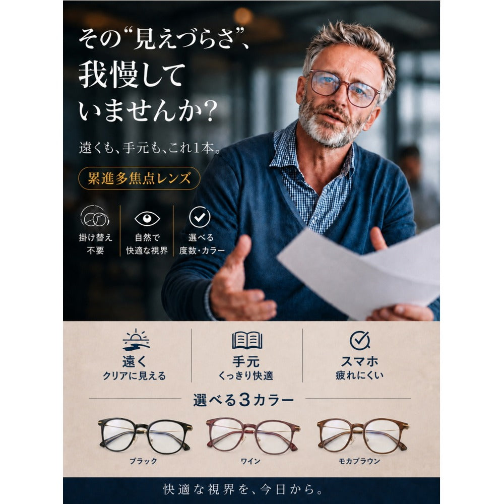 累進多焦点シニアグラス ビューフリーグラス 【ブラック／強度 ＋1.25～＋3.50】