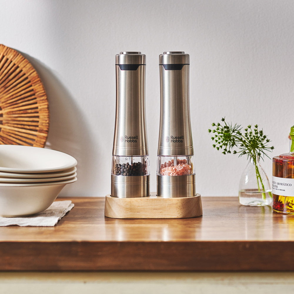 【ギフトカード】Russell Hobbs(ラッセルホブス) 電動ミル ソルト&ペッパー ウッドスタンド セット