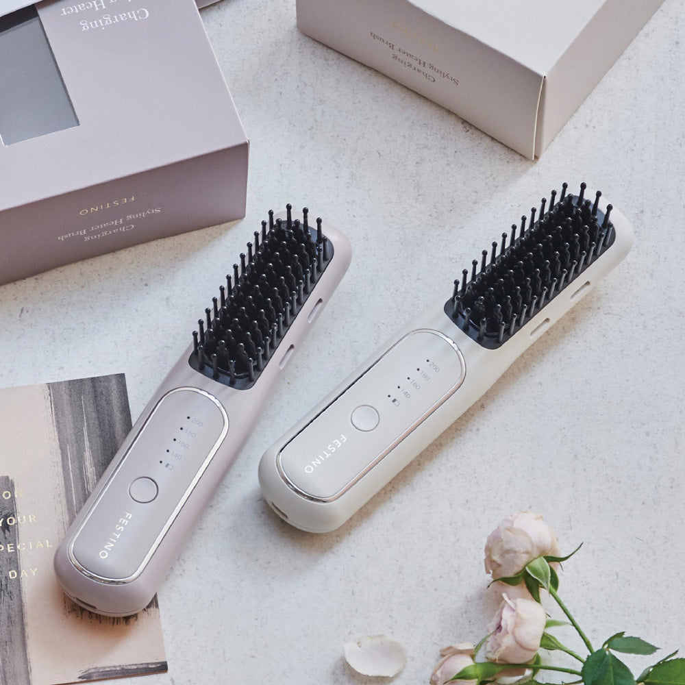 【ギフトカード】FESTINO（フェスティノ）充電式スタイリング ヒーターブラシ サンドベージュ