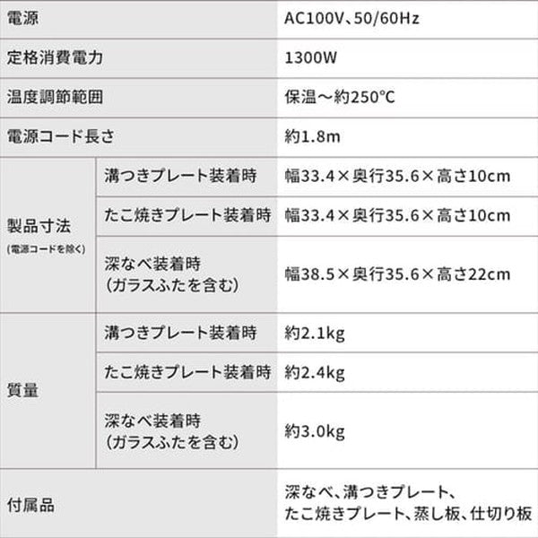 アイリスオーヤマ グリル鍋  3枚(溝付き・深鍋・たこ焼き 21穴) ブラック